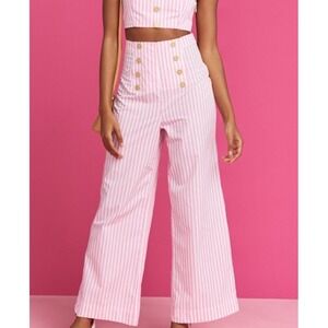 Show Me Your Mumu X Barbie Stacie Sailor Pants Pink White Striped Wide Leg Sz XS